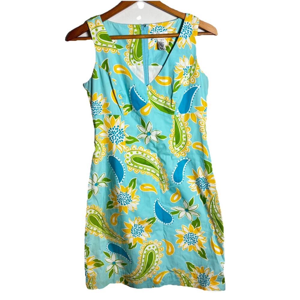 Lilly Pulitzer Shift Dress Floral Paisley Blue 100% Cotton Sundress Size 4 - Picture 1 of 5
